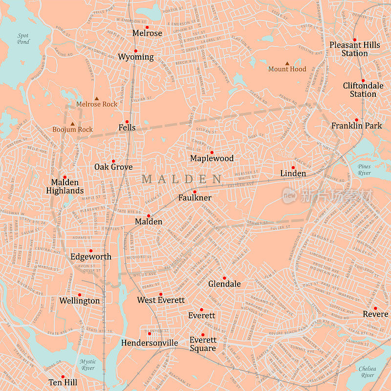 MA Middlesex Malden矢量路线图